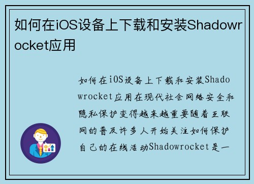 如何在iOS设备上下载和安装Shadowrocket应用